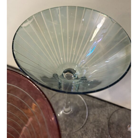 Set of 4 Elements Iridescent Etched Martini Glasses w/Different Designs #3052 - Picture 6 of 8